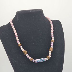 Purple Art Glass Artisan Handmade Beaded Necklace Vintage